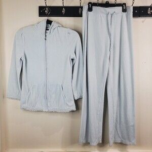 Victoria's Secret baby blue Velour jacket & pant set small